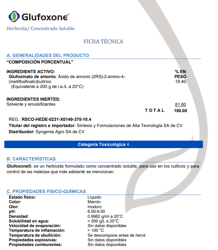 Herbicida Glufoxone CS Glufosinato de amonio 18,4%