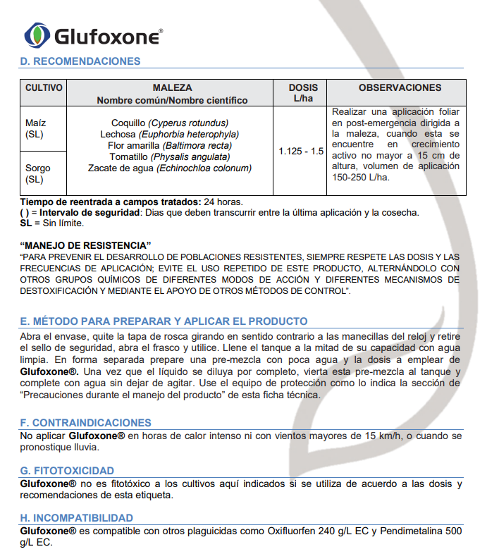 Herbicida Glufoxone CS Glufosinato de amonio 18,4%