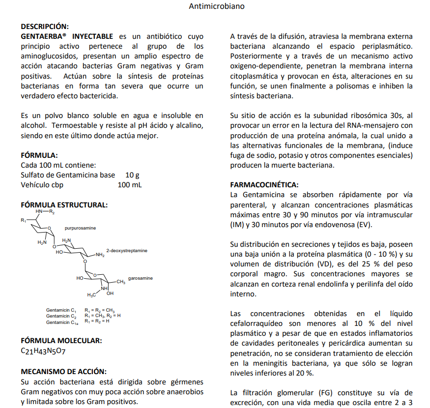 Gentaerba inyectable 100mL
