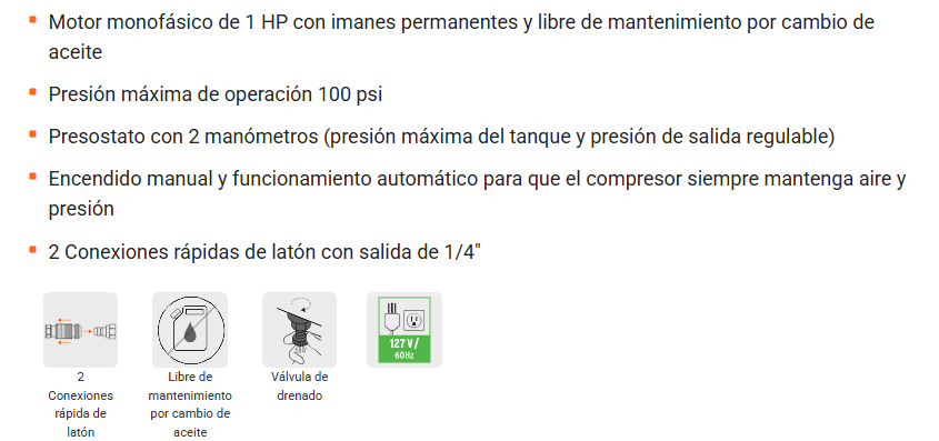 Compresor portátil TRUPER de 12 Litros. 127V