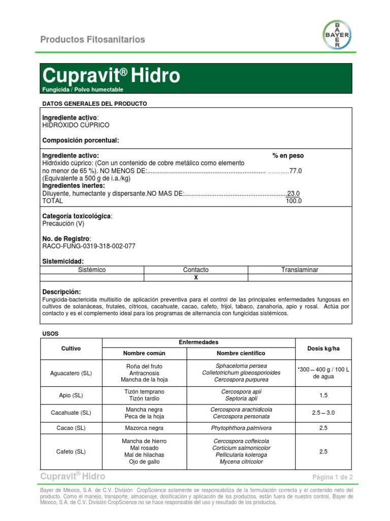 Fungicida-Bactericida Cupravit Hydro (1 Kg)