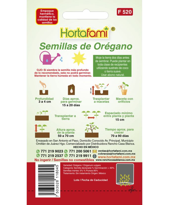 Muestras de semillas de orégano