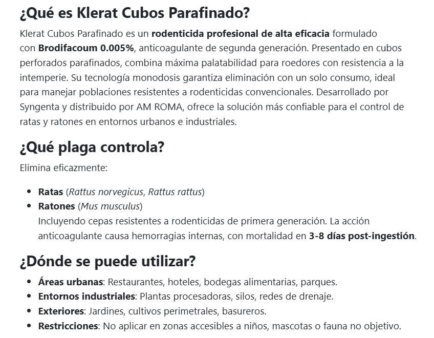 Rodenticida urbano Klerat (1 Kg)