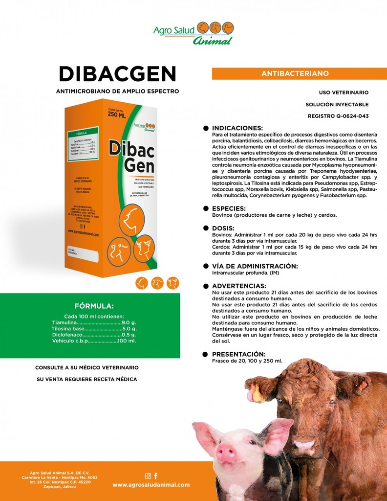 Antimicrobiano de amplio espectro Dibac Gen 250mL