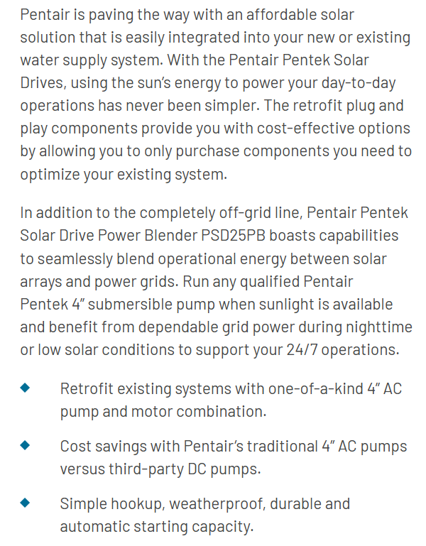 Conductor Solar Pentair PSD30 3F:10.5A/1F:13A 100-400VDC P/3HP 3F
