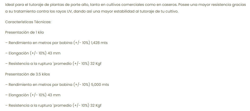 Soga tomatera negra UV de polipropileno 2kg 3000m c2100