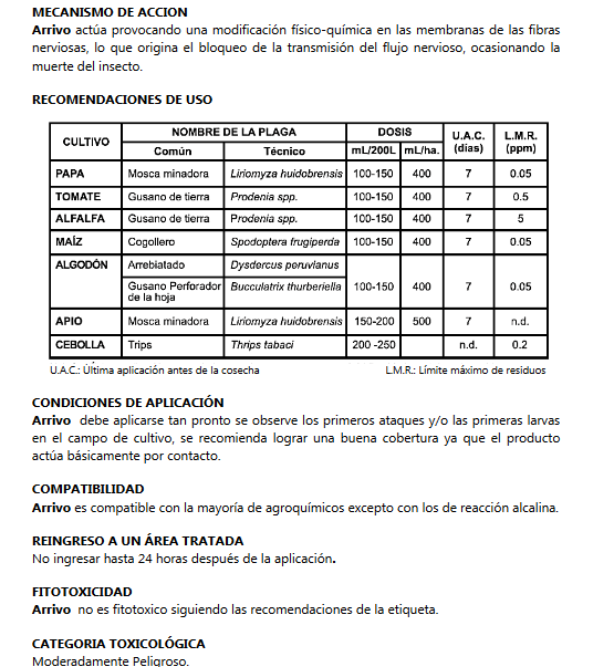 Insecticida Arrivo 200 ce Cipermetrina 240 ml