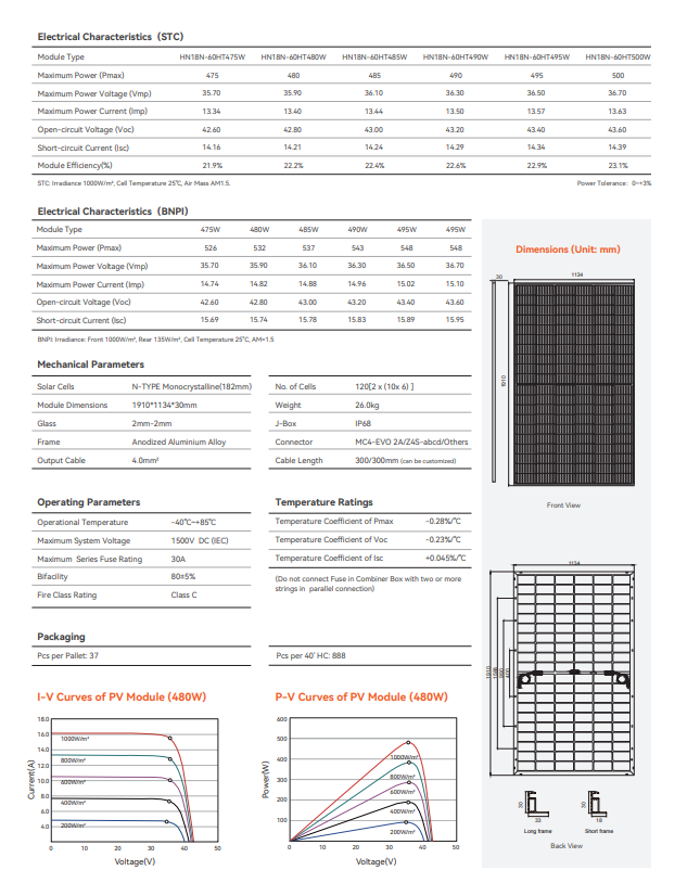 Panel solar bifacial 475-500W