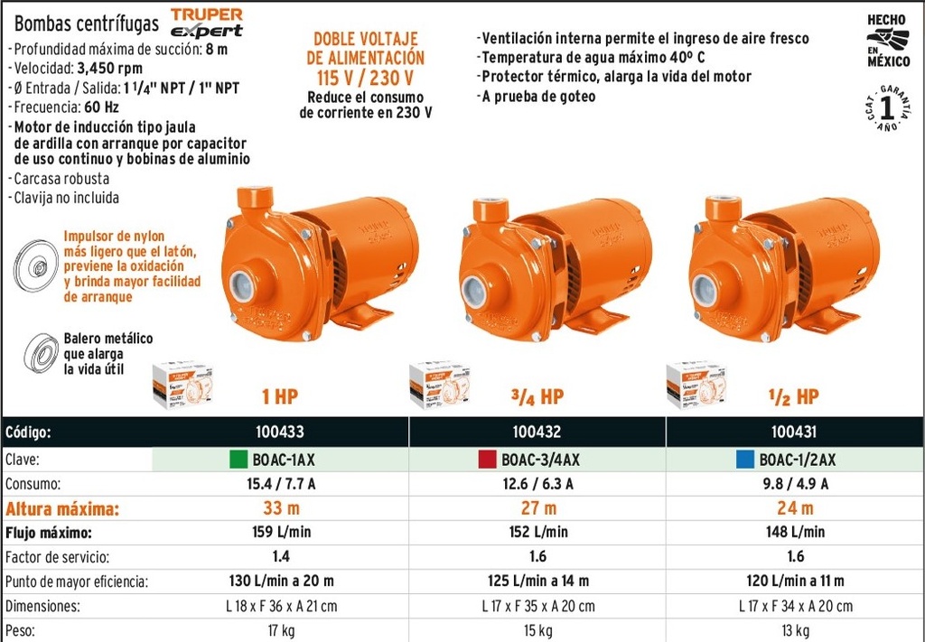 Bomba centrífuga TRUPER 1HP