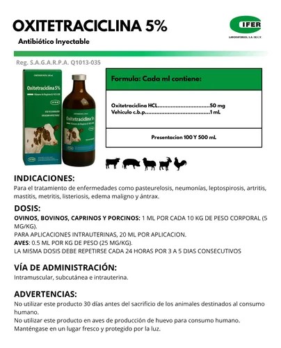 Antibiótico Oxitetraciclina L.A 500mL