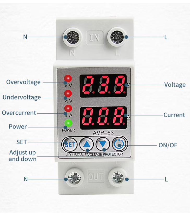Protector de voltaje en línea 40A ajustable