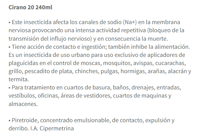 Insecticida Cirano 20 - Cipermetrina 240mL