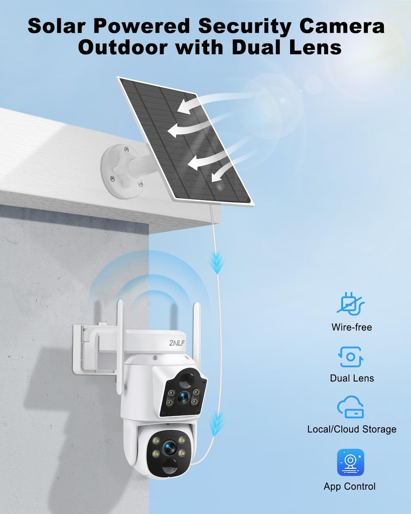 Cámara de seguridad 360° solar de doble lente
