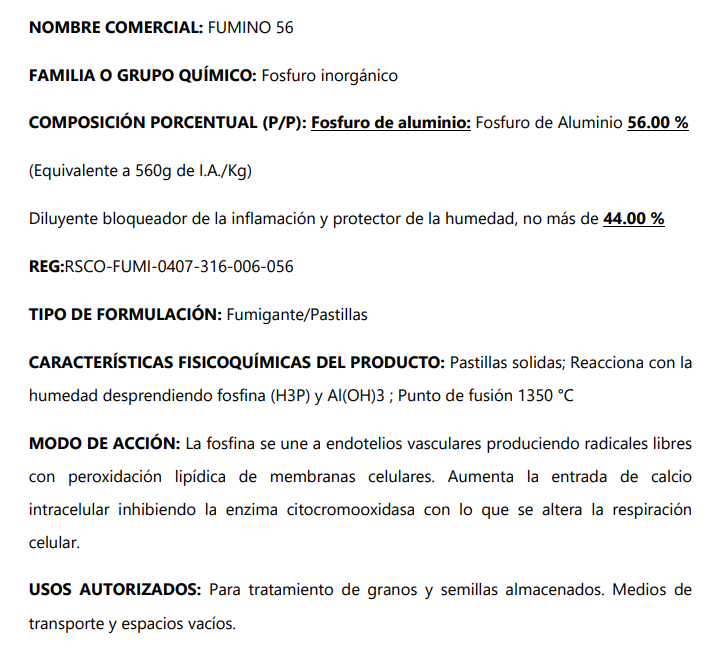 Fumino 56% Fosfuro de Aluminio 960g