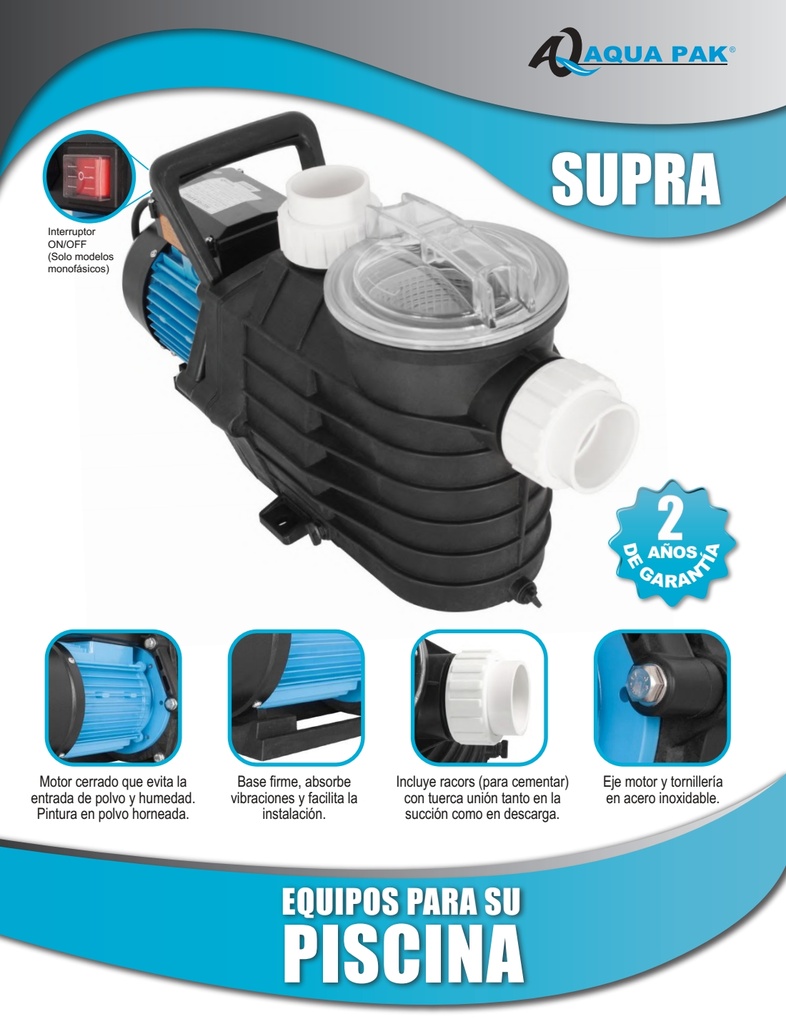 AQUA PAK SUPRA High Flow Pump. 2HP 230V Single-Phase