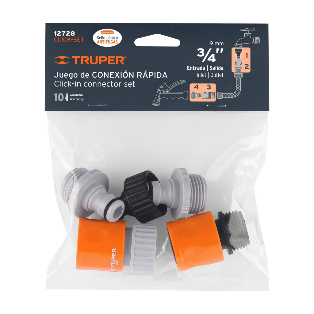 3/4" TRUPER Hose Click Connector Set for Gardening