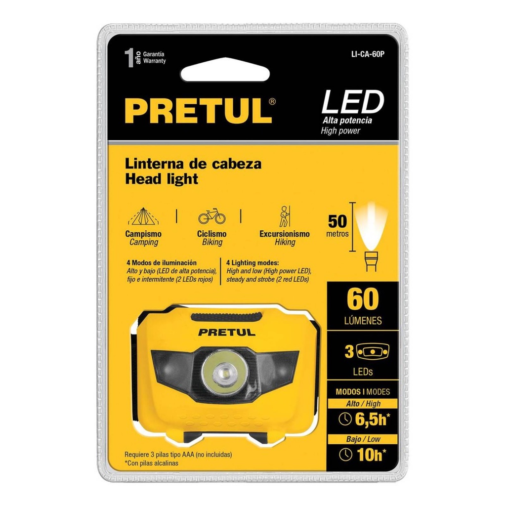 Linterna LED tipo minero PRETUL