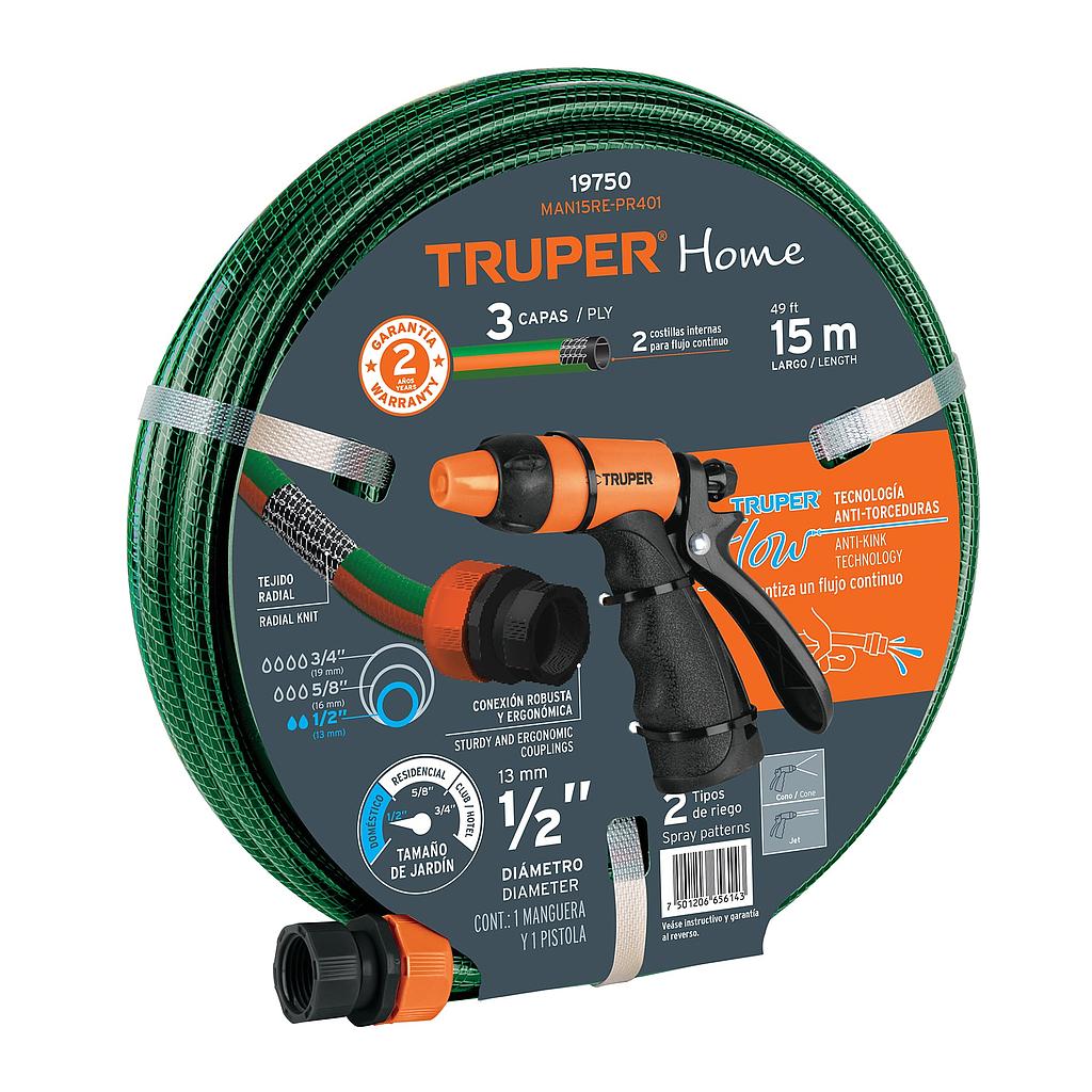 TRUPER 3-Layer Garden Hose. Nozzle included