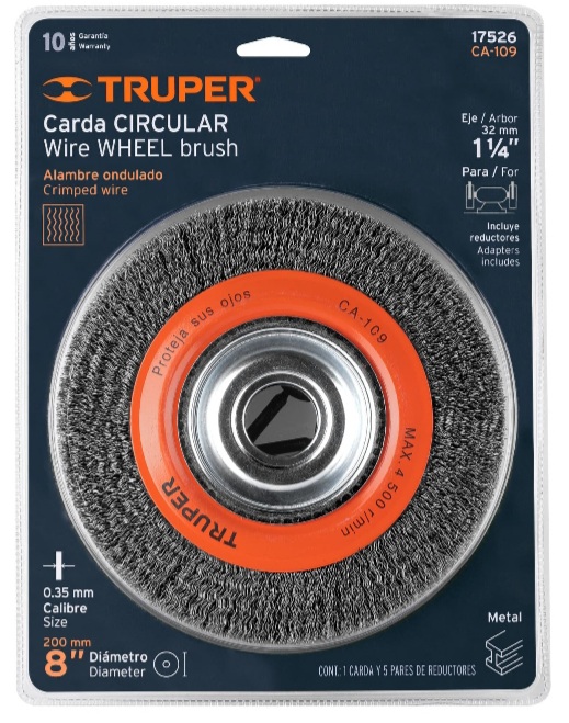 Carda TRUPER de alambre ondulado 8"x1" para esmeril CA-109