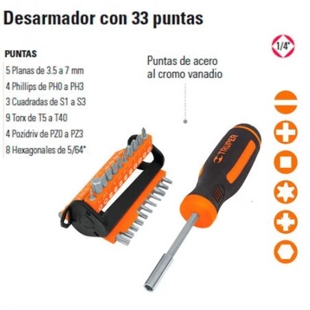 Desarmador TRUPER de 33 puntas intercambiables