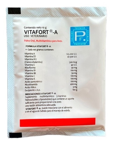 Vitafort -A. Polvo vitamínico oral para aves (10g)