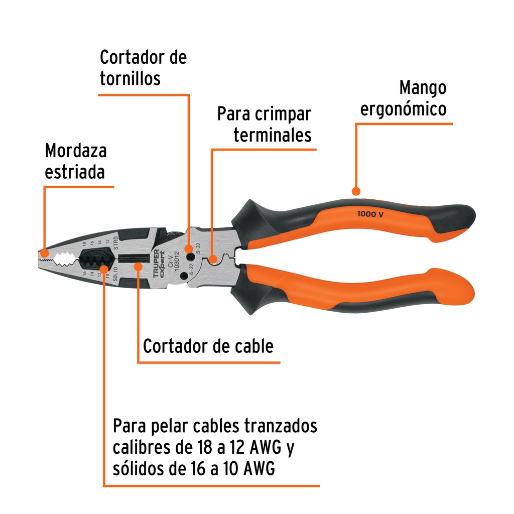 9" 1000V TRUPER Multifunctional Plier
