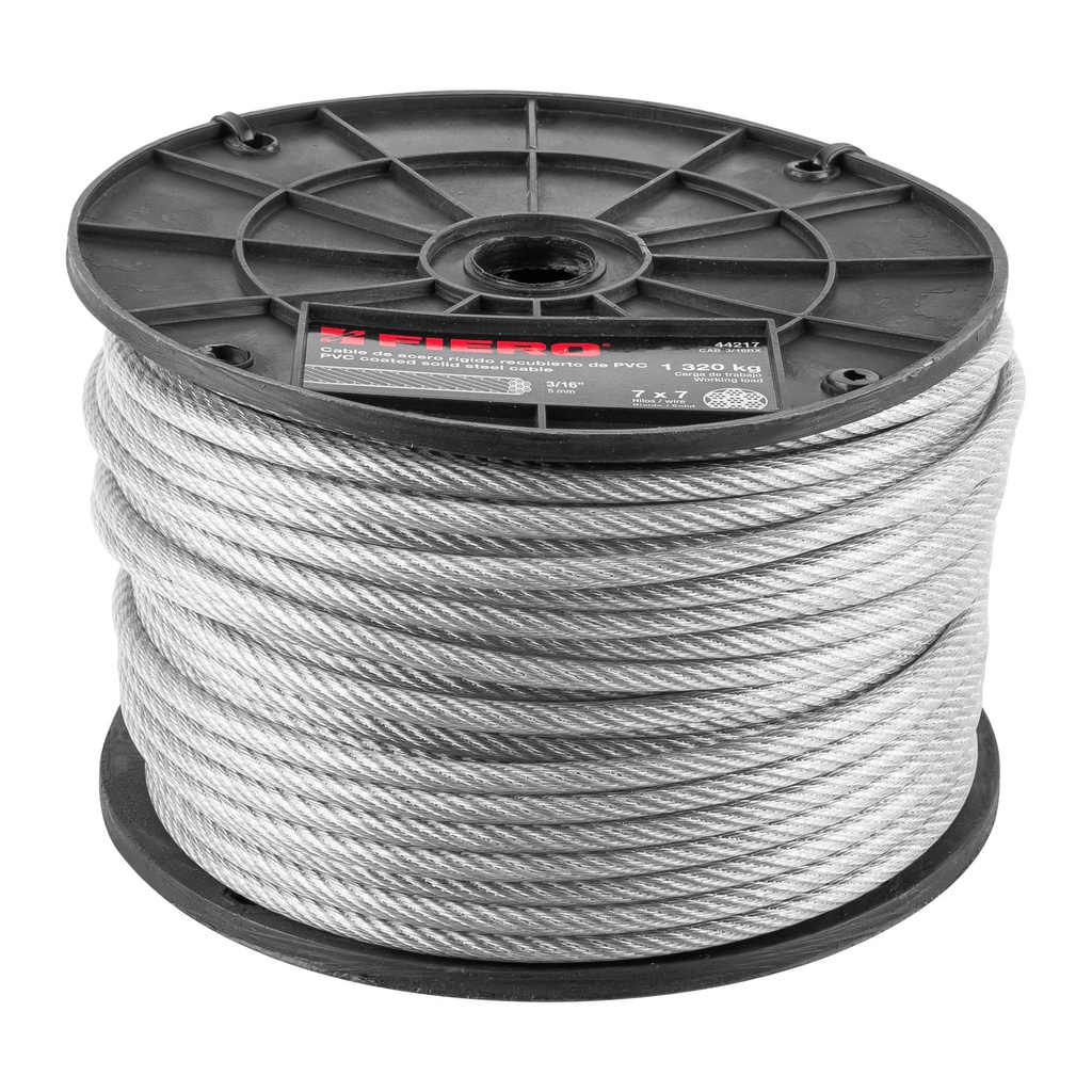 Cable de acero 3/16 recubierto con PVC (75 metros)