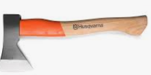 Orange head and wooden handle axe