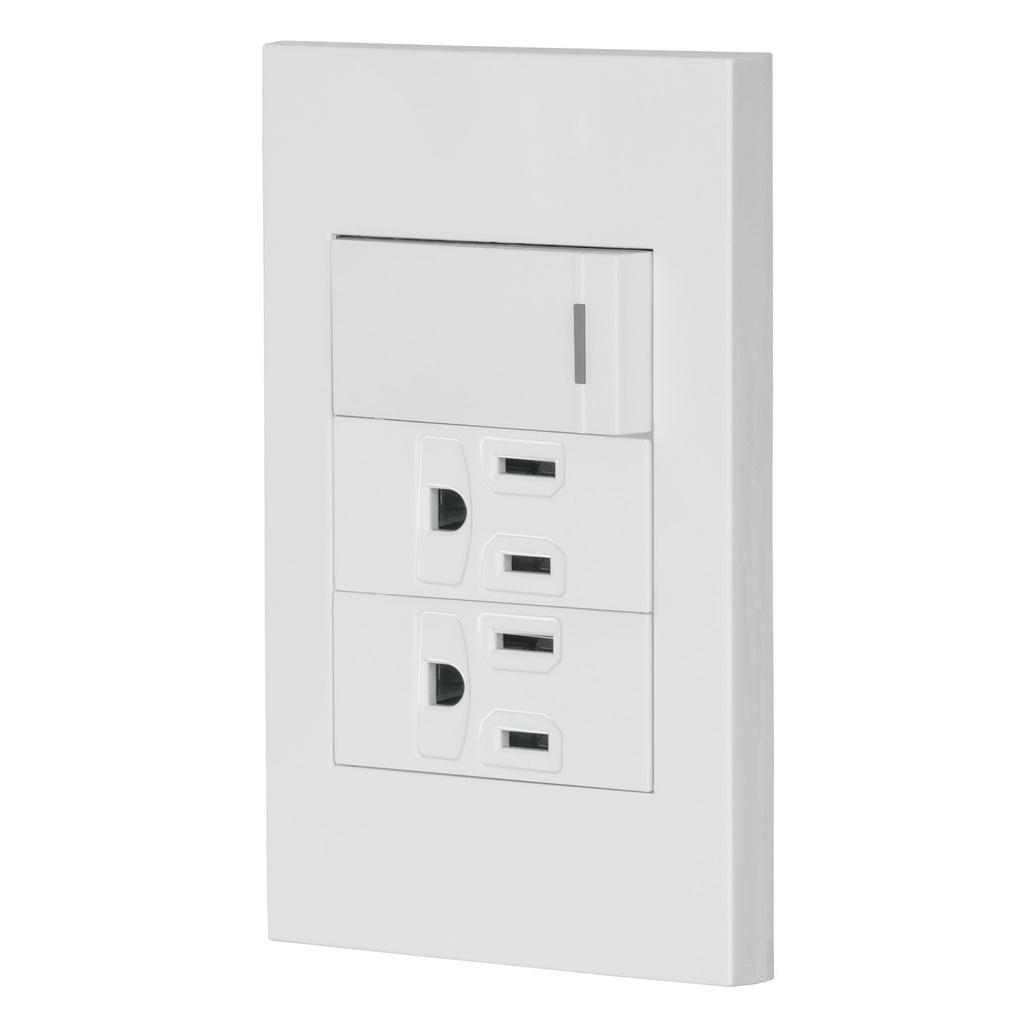 Placa Dubai de 1 interruptor y 2 tomas