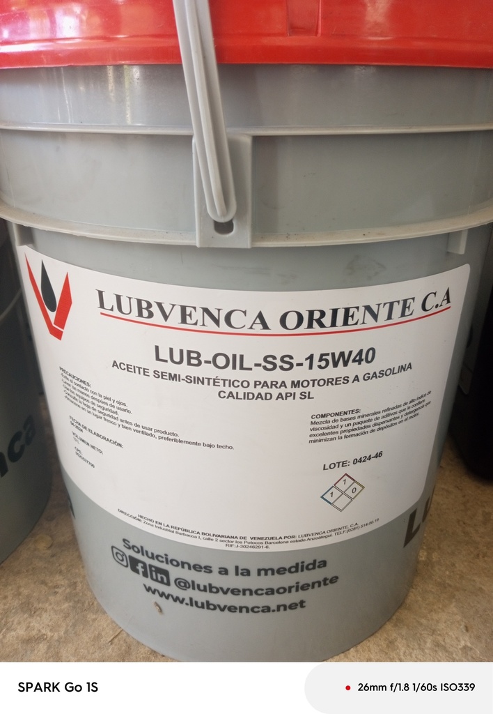 LUB-OIL-SS 15W40  Aceite Semi-sintético para motores a gasolina, calidad API SL. 19L