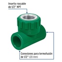 [FLLRE3131] Conexión en Tee hembra PPR con inserto de latón T20-½M