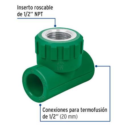Conexión en Tee hembra PPR con insertor de latón L20-½M