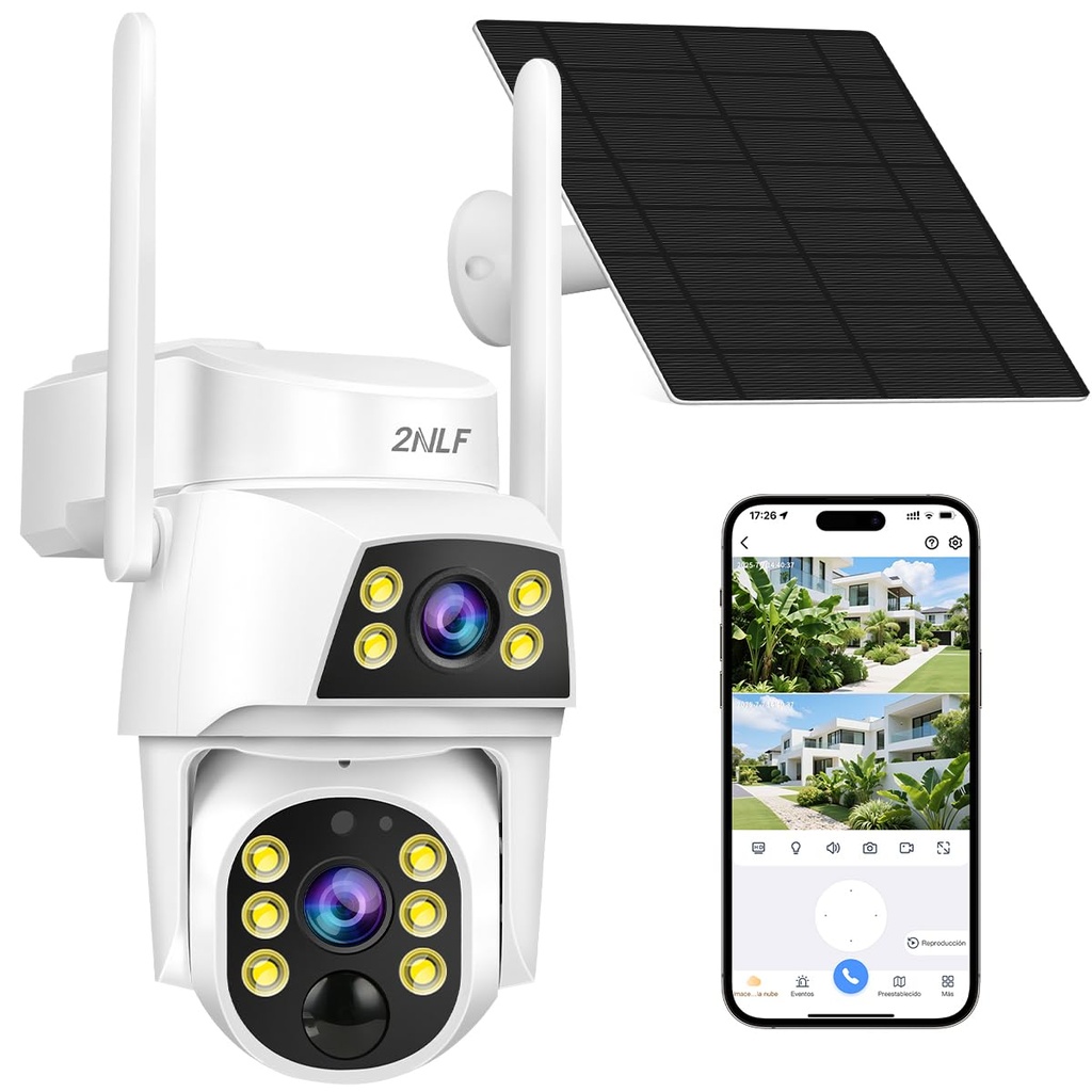 Cámara de seguridad 360° solar de doble lente