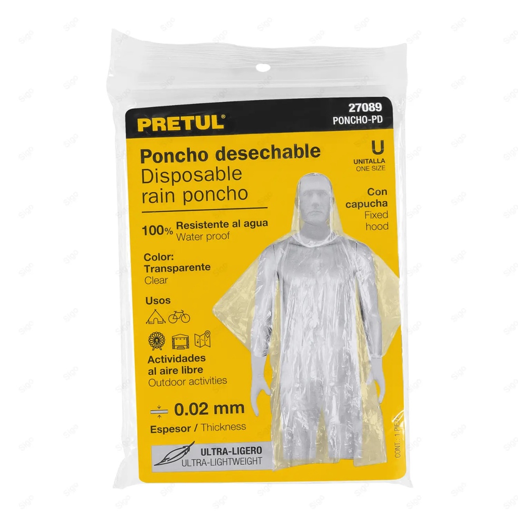 Poncho desechable unitalla PRETUL
