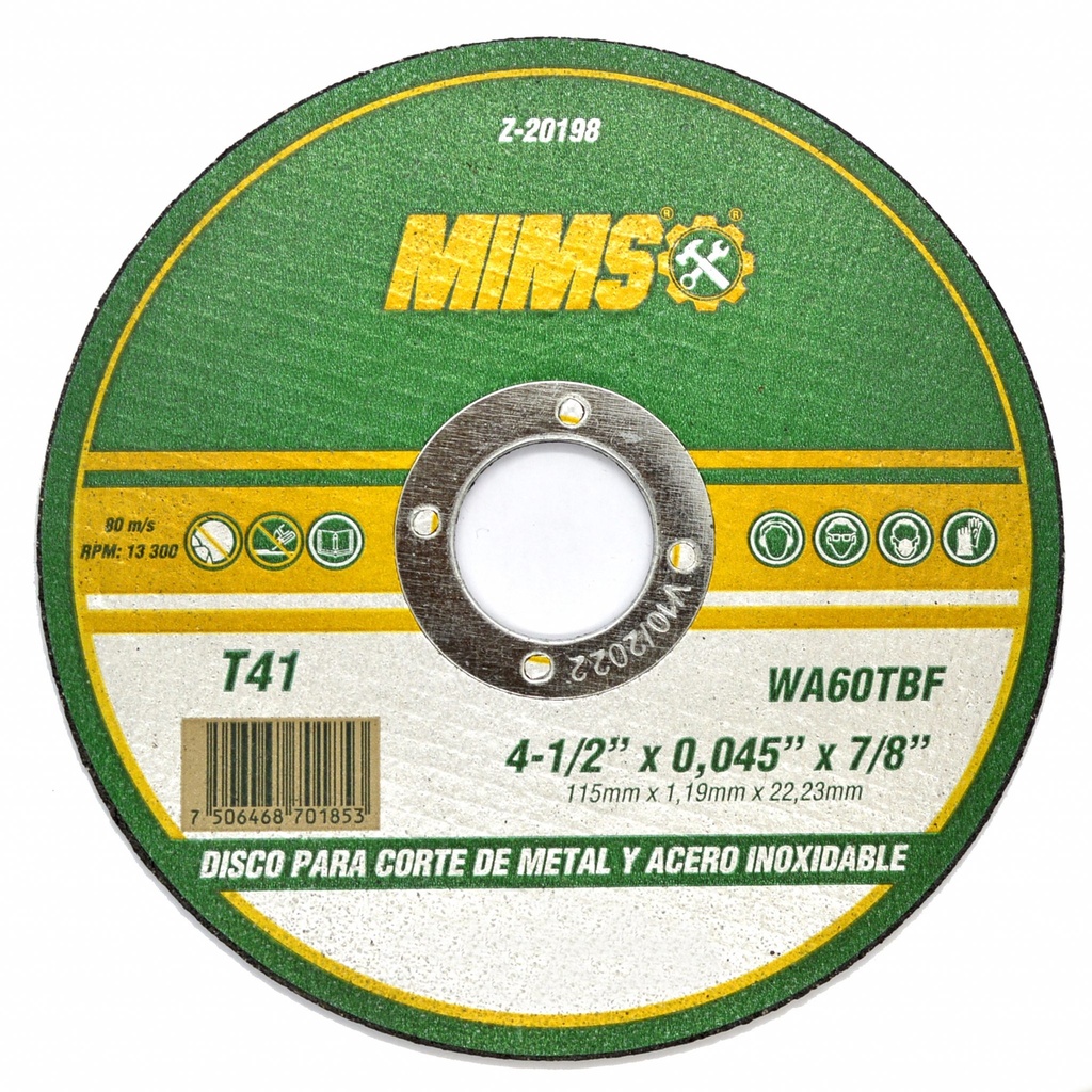 Disco de corte recto 4½" para metal y acero inoxidable